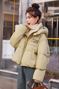 新款冬装连帽白鸭绒羽绒服短款宽松面包服图片