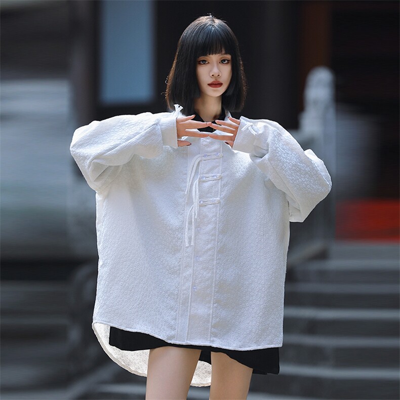 中性新复古新衬衫原创宽松设计衬衣手工扣森系提花长袖衬衫30511,男装衬衫,星座305A（原312A-1）