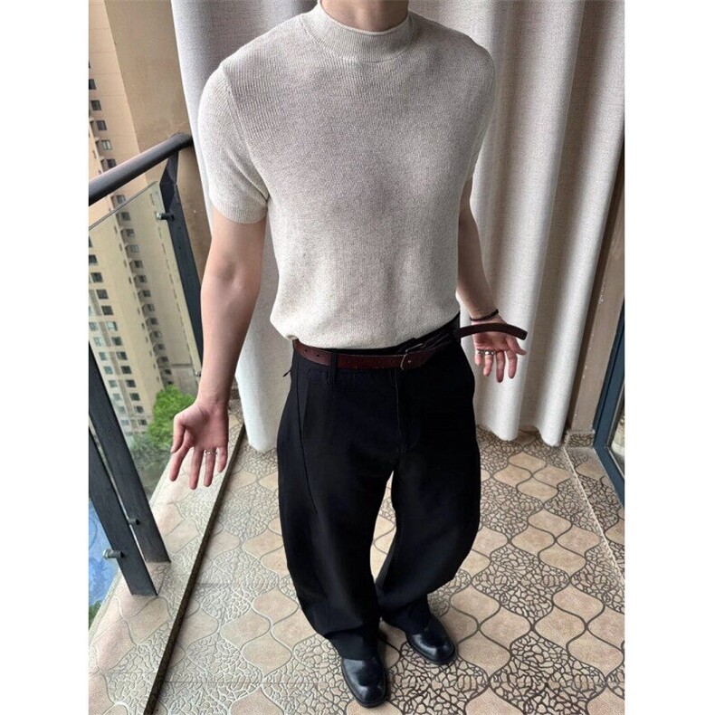 CP1145-P48老钱风松弛透气圆领短袖针织衫潮流T恤上衣,男装T恤,电商B323A