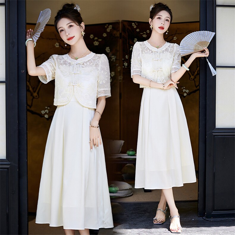 名媛气质小香风套装裙女2024夏季新款蕾丝绣花小披肩吊带裙两件套，女装套装/套裙，依如秀(原杭风阁)