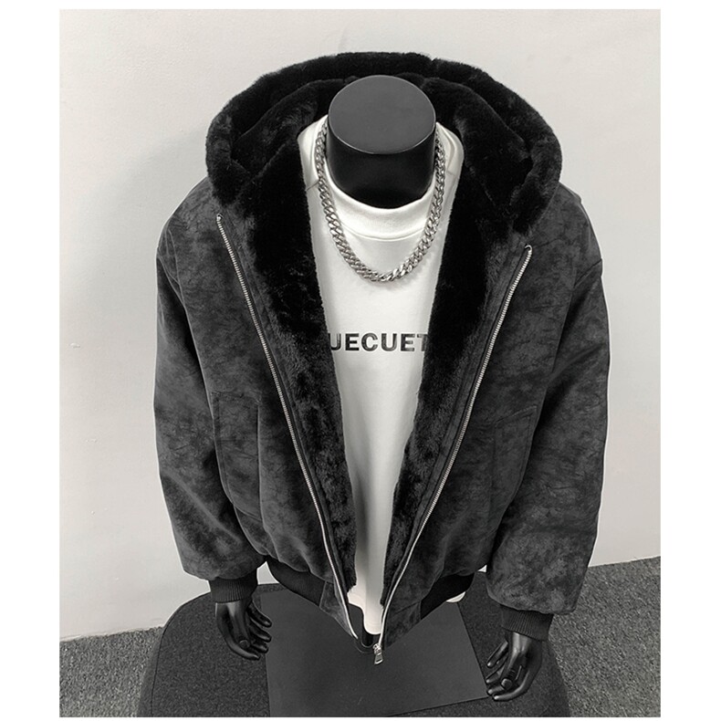 现货高品质美式冬季重磅座山雕大毛毛领pu皮棉衣男女加厚外套，男装皮衣，电商A443