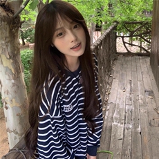 条纹打底衫2025年春季秋冬新款大码宽松内搭打底衫长袖t恤女上衣，男装T恤，星座506A