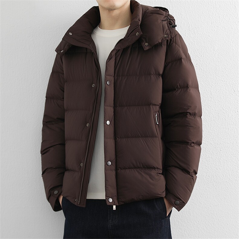 2025冬季90白鸭绒保暖羽绒服男连帽休闲纯色御寒上衣百搭外套,男装羽绒服,星座914