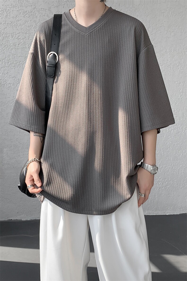 8XL-M短袖肌理感冰丝凉感T恤特大码鸡心领半袖纯色体恤DX1216/P28,男装T恤,电商B238