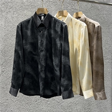 个性缎面垂感长袖衬衫男时尚渐变色印花衬衣黑色C9926-P67，男装衬衫，电商A213