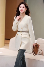 现货2025秋装主推款纯手工缝制双面羊毛呢修身气质配腰带羊毛大衣，女装毛呢外套，丝露怡语