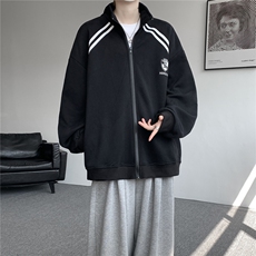 重磅条纹卫衣男开衫大码立领拼接上衣美式运动拉链外套JK5207/P65，女装短外套，电商B238