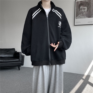 重磅条纹卫衣男开衫大码立领拼接上衣美式运动拉链外套JK5207/P65图片