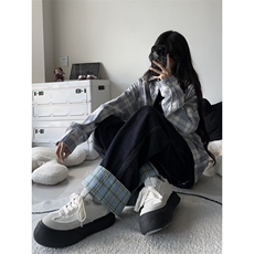 【有货】美式格子拼接卷边牛仔裤男女阔腿裤子NZ011CC-特P48，男装牛仔裤，星座1007（原301D）