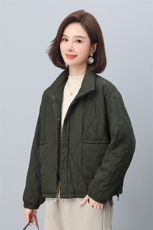 时尚立领拼接针织棉服宽松显瘦保暖外套，女装棉衣/棉服，叶笙衣