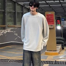 抖音得物品质26春装美式高街曼巴棉螺纹拼接卫衣圆领长袖T恤YT164，男装T恤，电商A486-1