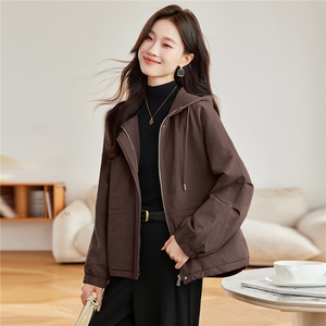时尚连帽短款加绒加厚外套女2025秋冬新款宽松显瘦休闲派克服棉服图片