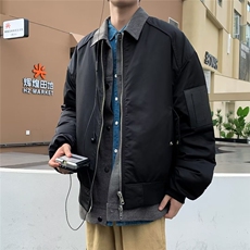 小众拼接设计感翻领棉服外套男宽松冬季加厚pu飞行棒球服J8212，男装夹克，星座1116A-1（原606A）