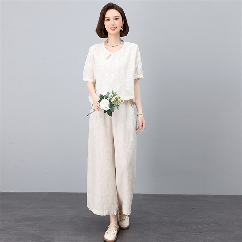 洋气妈妈夏装冰丝小衫中老年夏季新款短袖上衣中年女士母亲节T恤,女装套装/套裙,奕阳依阁