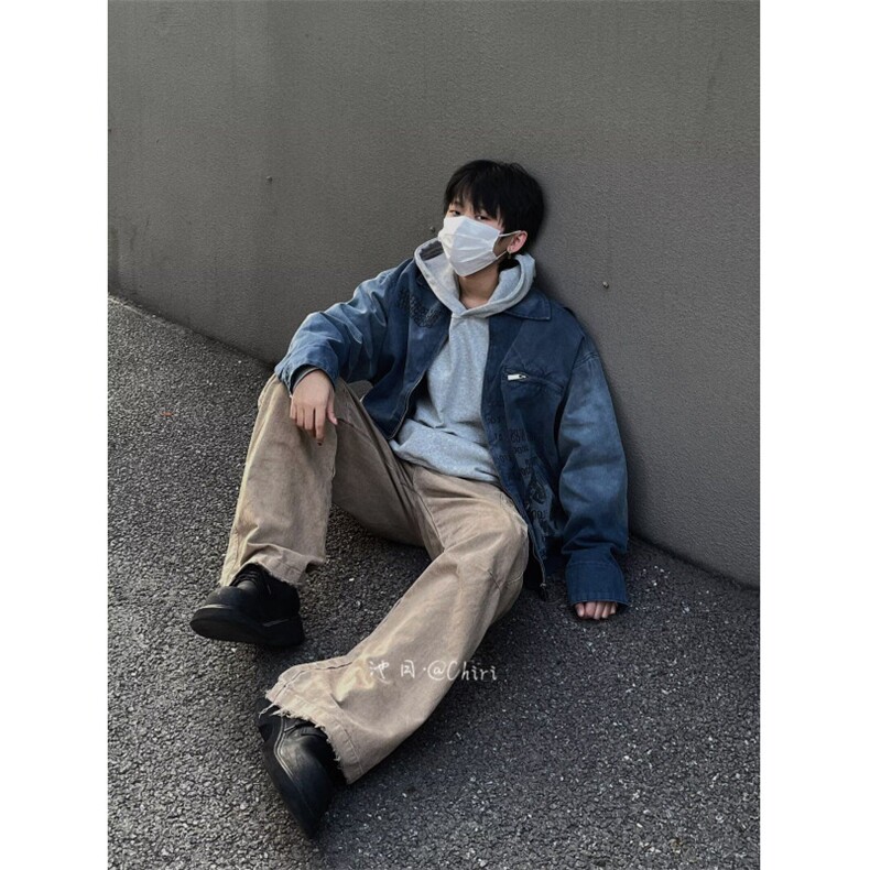 2025年春秋季新款美式复古少年感水洗工装裤子男生宽松直筒裤潮牌,男装工装外套,星座506A