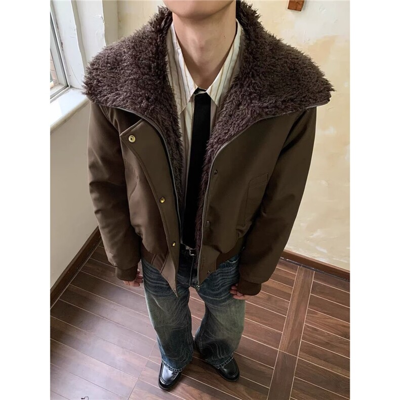 翻领毛领宽松夹棉外套冬季女加厚飞行员夹克棉服网B131-P93，男装夹克，星座910-1