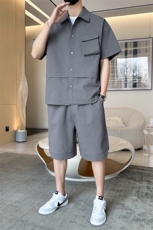 夏季套装男高品潮牌五分袖衬衫短裤大码两件套DSA157B-C73-P80，男装衬衫，电商A157B