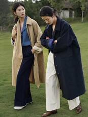 翻领排扣开衫工装风衣，女装风衣，斐媞梦