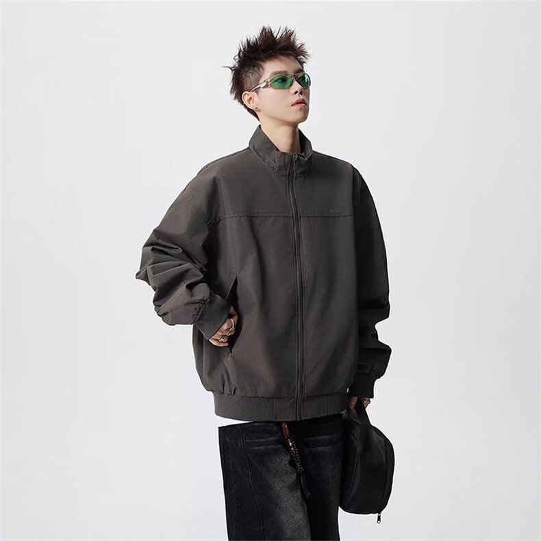 抖音得物美式潮休闲夹克春季立领纯色复古工装加厚棉服外套AMY01，男装夹克，电商A443