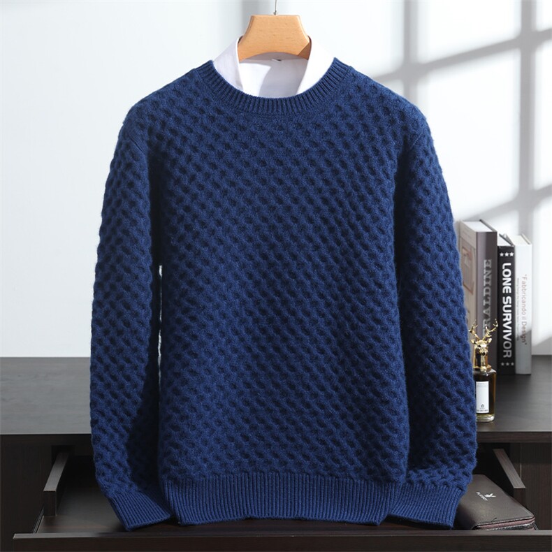 2025年秋季新款百搭重磅四股加厚蜂窝圆领，男装羊绒套衫，澳坤羊绒