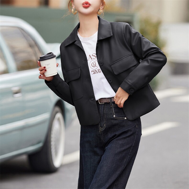皮衣外套女春秋短款2025年新款欧货气质PU皮夹克高级感小个子上衣,女装皮衣,美拉德工厂直营店