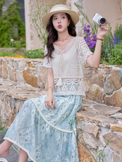 巨好看的夏装2025新款独特漂亮韩系波西米亚裙子穿搭一整套女，女装连衣裙，艾贝斯