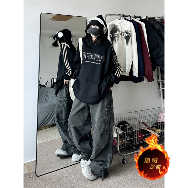 抖音得物供货提供视频秋冬重磅美式宽松织带连帽卫衣0455，男装卫衣，电商A486