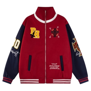 W10240-P80 网图现货 美式复古撞色立领刺绣棒球服夹克外套图片