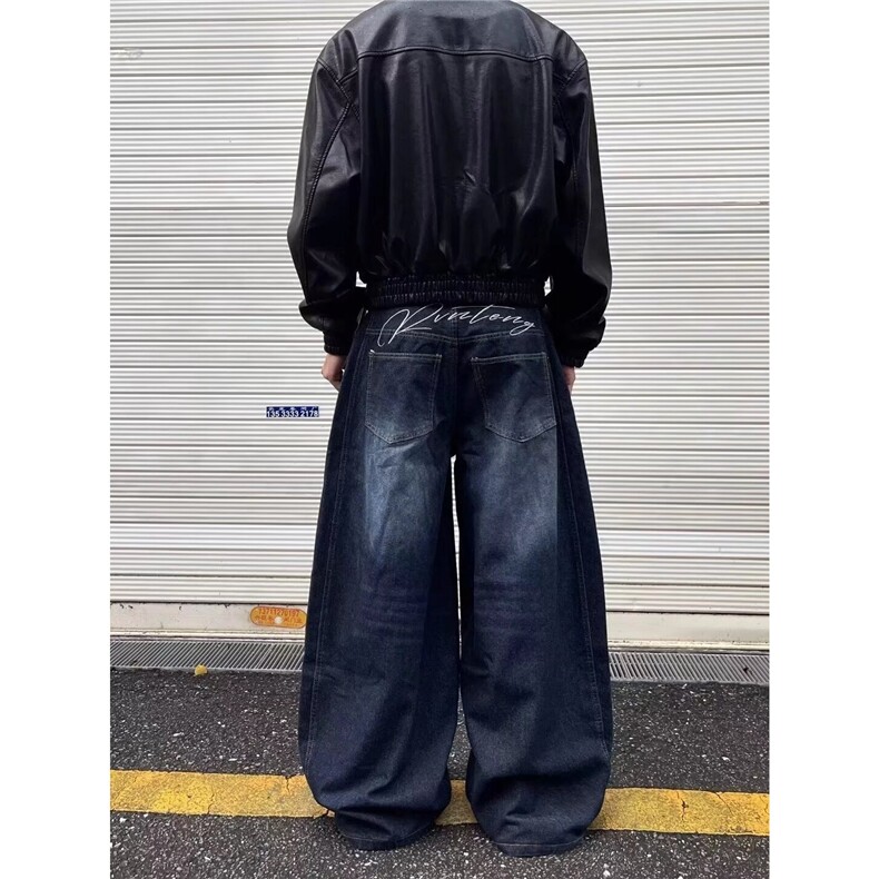 美式复古牛仔裤新款高街设计感宽松阔腿拖地裤N826-P60,男装牛仔裤,星座208-5