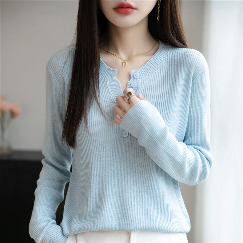 早秋V领针织打底衫女2025新款春秋内搭上衣洋气大码女装秋冬毛衣,女装羊毛衫,佳绒包芯纱店