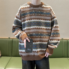秋冬款潮牌美式高街复古毛衣男女宽松针织外套，男装针织衫/毛衣，星座716-2