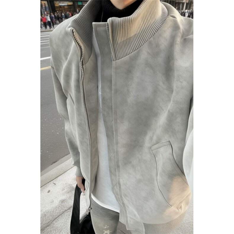 大码扎染皮扎染荔枝皮兔毛棉衣pu皮衣外套cleanfit棒球服棉衣MF88图片