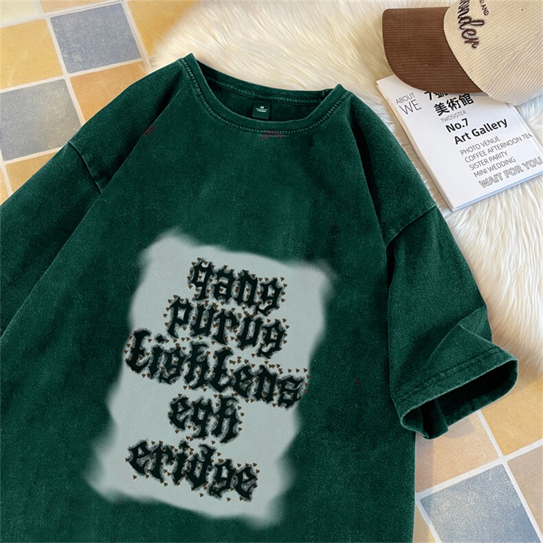 抖音供货230克水洗做旧短袖毛毯平铺印花T恤ST3059-P38控58,男装T恤,电商B370