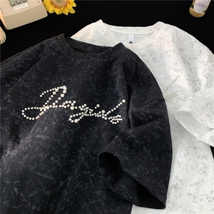 300克创意珍珠LOGO假两件短袖T恤半袖男女 815A-BT13-P45控68图片