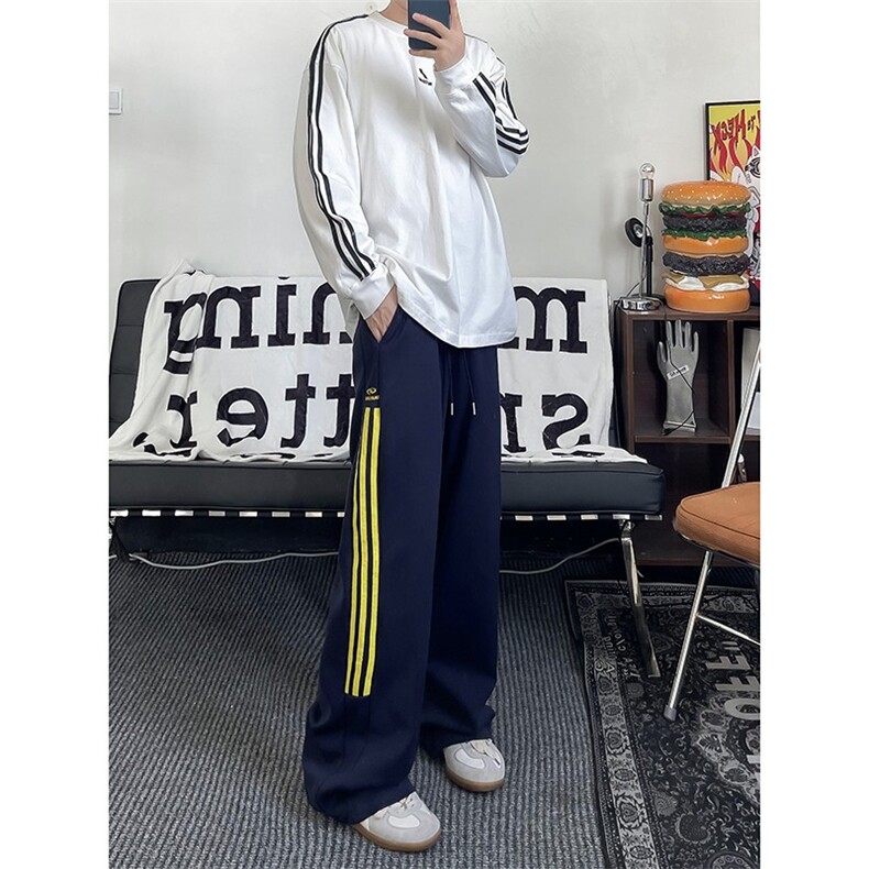 卫裤男女韩版潮流条纹拼色帅气休闲裤2024秋冬ins长裤K5870X-P38,男装休闲裤,星座412-3