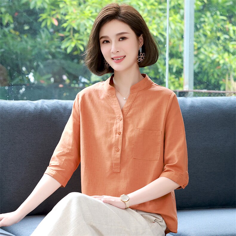 棉麻女2024新款夏季今年流行的时尚减龄妈妈巨显瘦遮肉,女装衬衫,希欧阁