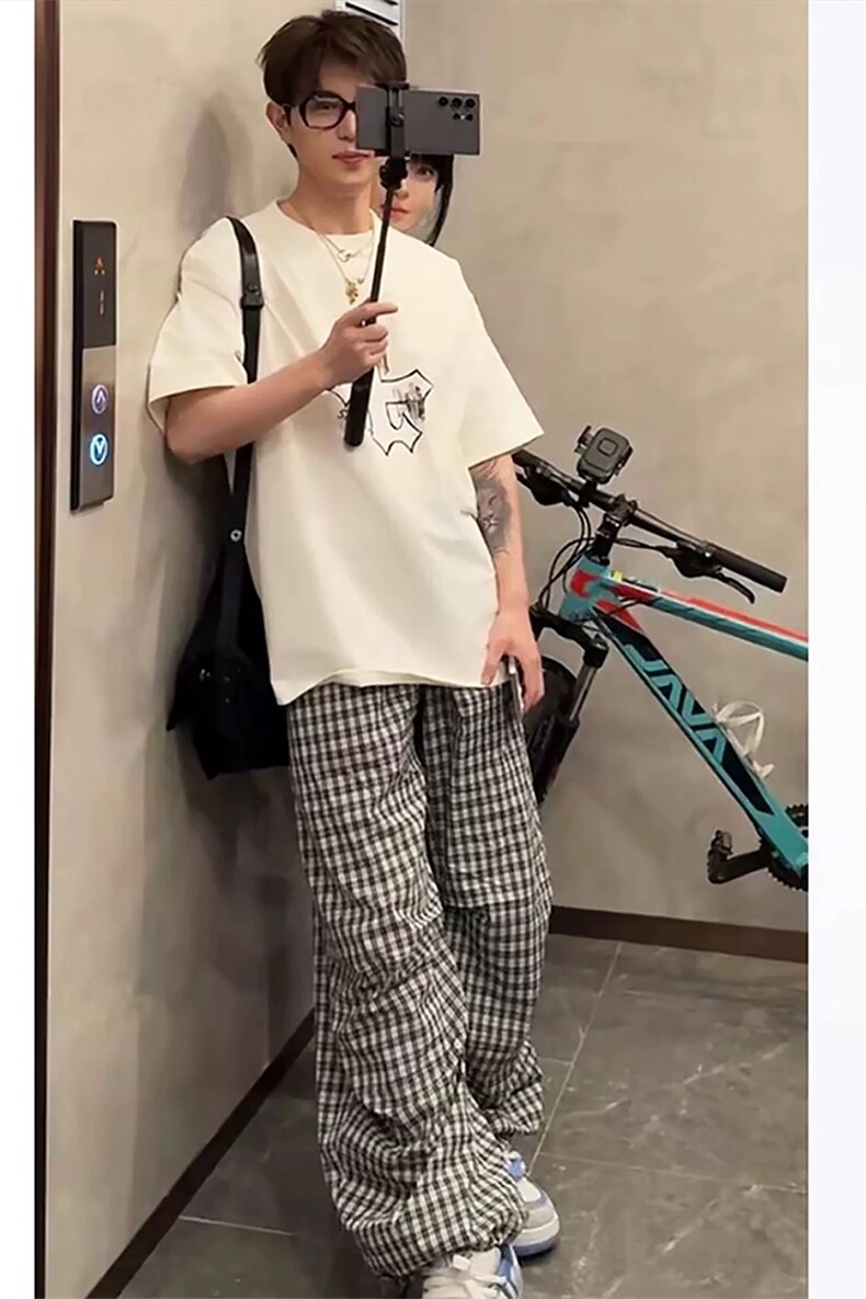 网图2026春夏衔接新款褶皱格子休闲裤男K6700-特P35建议零售价88,男装休闲裤,电商A001-1