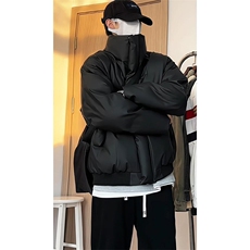 现货5W件冬季三防重磅硬挺boxy短款羽绒立领PU皮棉衣外套加厚棉服，男装棉衣，电商A486-1