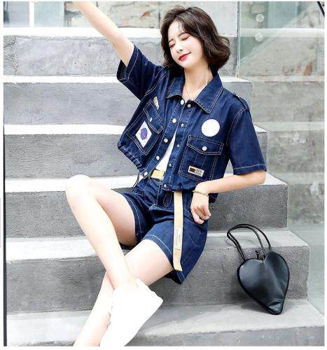 夏季新款韩版贴标潮牌短裤套装，女装职业装，金地雪