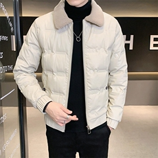 羊羔毛领男外套帅气休闲白鸭绒羽绒服男PU皮上衣B317/PY105/P165，男装羽绒服，电商B317
