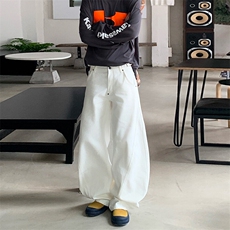 美式复古白色弯刀牛仔裤2025夏季男女宽松百搭阔腿长裤YD9017-P70，男装牛仔裤，星座509