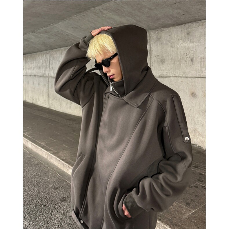 现货25秋冬解构美式不规则立领斜门襟连帽外套卫衣WY52-P98,女装短外套,电商B288