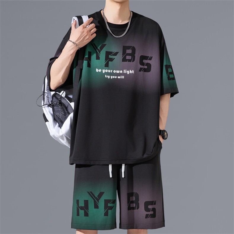 2025夏季新款无影墙大码冰丝短袖T恤套装M-5XHQ25572-P60,男装T恤,电商A022