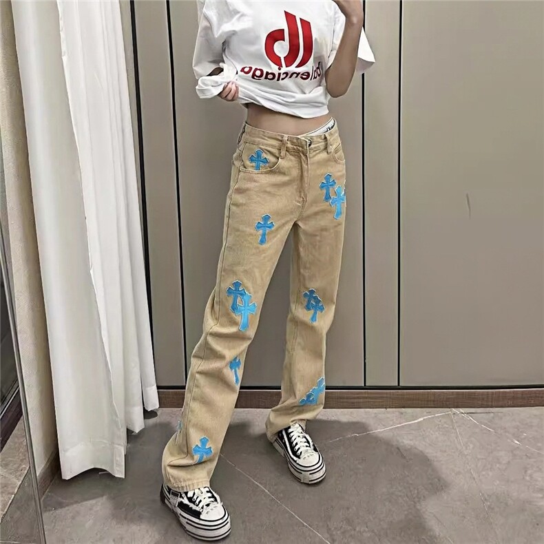 时尚美式休闲痞帅复古拼接痞帅牛仔裤男直筒宽松百搭长裤子潮牌,男装牛仔裤,星座506A