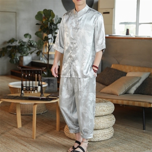 风唐装薄款冰丝民族太极服运动服休闲盘扣中式套装 A825 P75图片