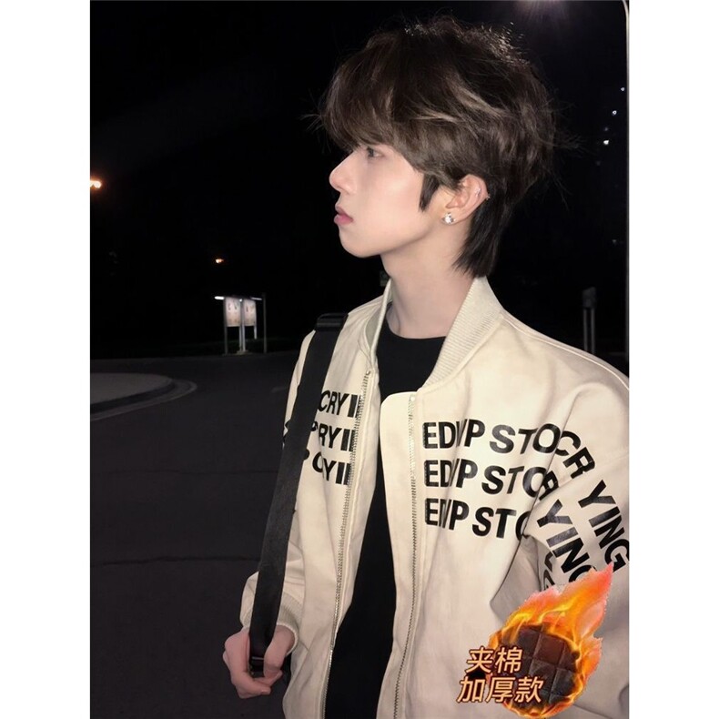 美式字母印花棒球服男高街外套男廓形痞帅飞行夹克外套韩版JK801,男装夹克,星座516A