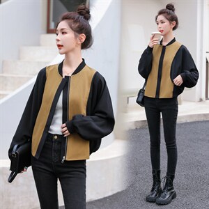拼接撞色棒球服外套女秋季新款2022百搭休闲拉链开衫夹克短上衣潮