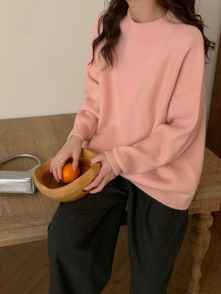 2025年秋季常规套头宽松圆领时尚百搭通勤简约休闲，女装羊毛衫，梵泰羊绒
