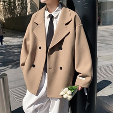 加棉加厚双排扣短款毛呢大衣外套潮504-F07-P85（加棉P95控138），男装毛呢大衣，星座504