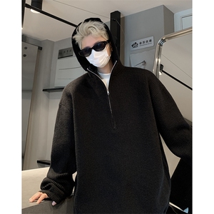 网图84571-P75半拉链毛衣男款秋冬季潮牌宽松休闲连帽针织衫外套图片